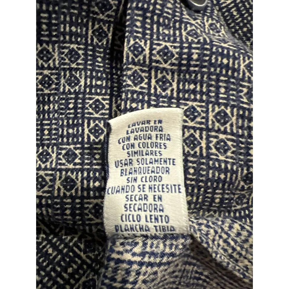 Robert Stock Mens Navy Blue And Tan Pattern Long Sleeve Button Shirt Size Large - Picture 9 of 9